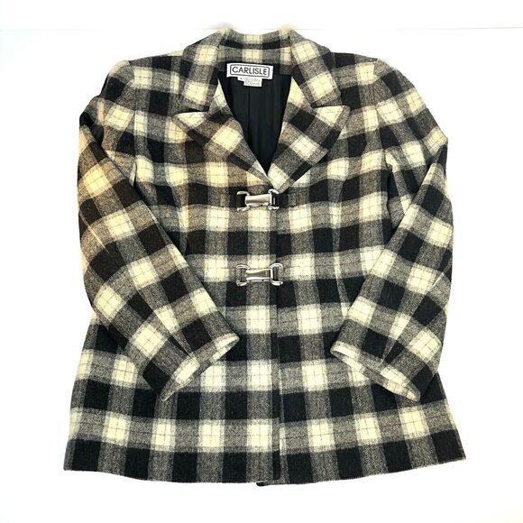 Carlisle Wool Blazer Sz 4 Plaid 90s Preppy Clueless Cher Style Toggle Closure - Picture 13 of 16